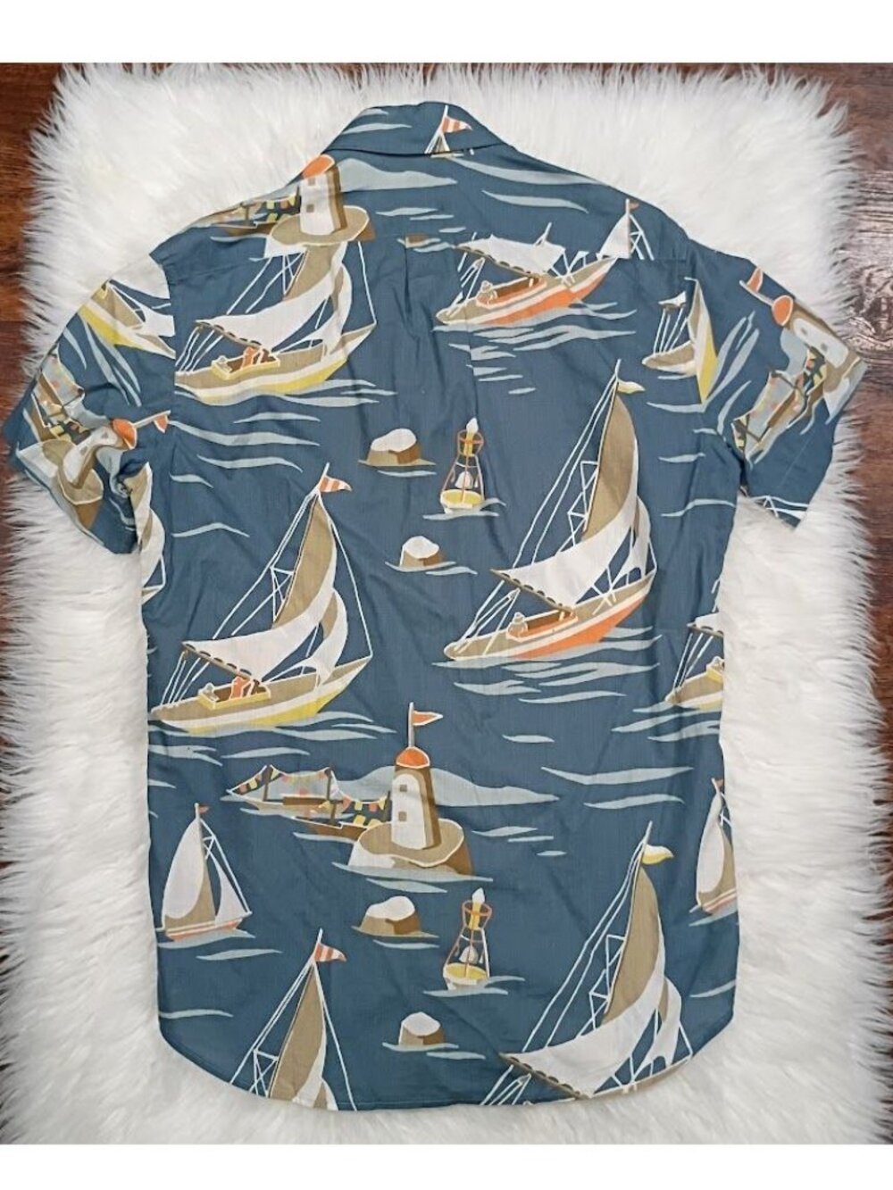 J.Crew XS Cotton Sailing Print Short Sleeve Shirt Blue Casual - Picture 2 of 10